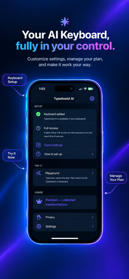 TypeAssist AI keyboard on iPhone